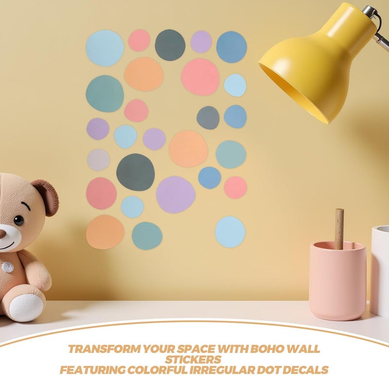 Boho Colorful Circle Dot Wall Decals Peel and Stick Vinyl Stickers for Nursery Bedroom Playroom Classroom Decor, 10pcs Set - Image 3