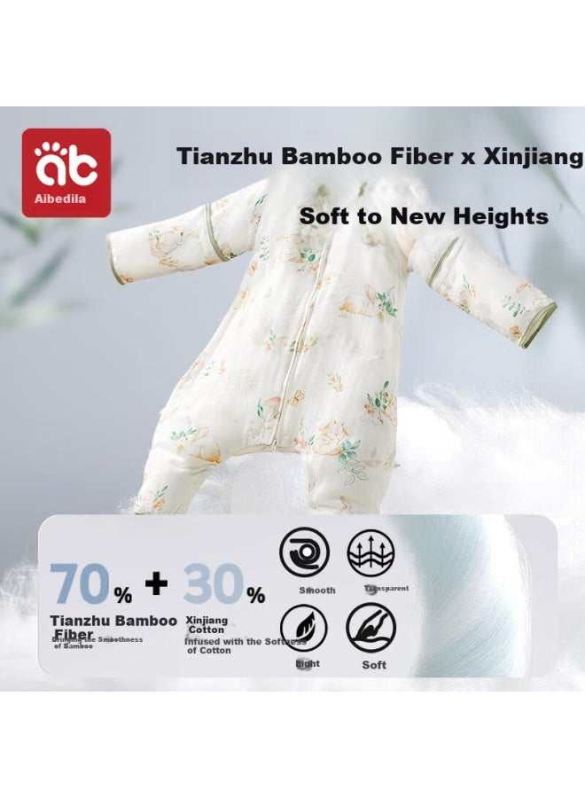 Aibedila Baby Sleeping Bag, Children's Front Six Back Four Bamboo Cotton Antibacterial Gauze Split-leg, Anti-kick Blanket, Spring And Summer Sleepwear, M Size - Image 1