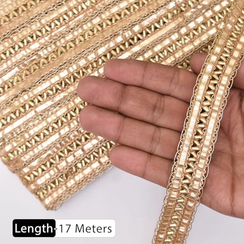 Embroiderymaterial Gota Patti Lace Boarder Heavy Lace for Saree, Craft, Blouse, Lehnga, Suit & Decoration (2.5CM Width, Gold, 17 Mtr) - Image 3