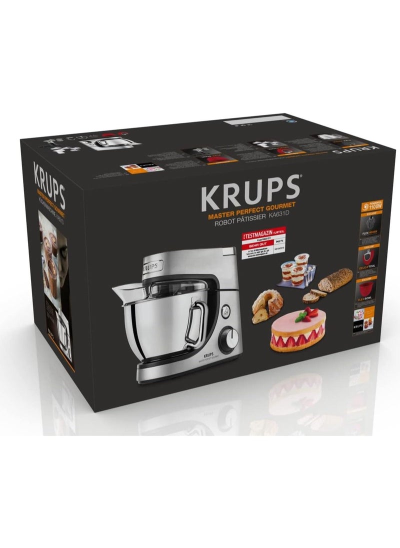 Krups - Krups KA631D Stand Mixer Master Perfect Gourmet 1100 Watts 8 Speeds 4.6L Stainless Steel Bowl 5 Accessories: Baking Set, Flex-Bowl, Shredding Unit Brushed Stainless Steel - Image 1