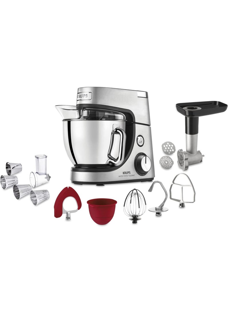 Krups - Krups KA631D Stand Mixer Master Perfect Gourmet 1100 Watts 8 Speeds 4.6L Stainless Steel Bowl 5 Accessories: Baking Set, Flex-Bowl, Shredding Unit Brushed Stainless Steel - Image 1