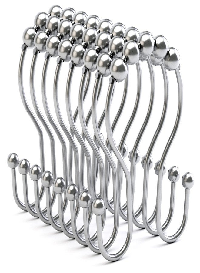 Bathway Shower Curtain Hooks Chrome Shower Curtain Rings Rust Proof, Smooth Glide Double Shower Curtain Hooks, 12Pcs Shower Curtain Hangers, Shower Hooks for Shower Curtain Bathroom Shower Rod Hooks - Image 1