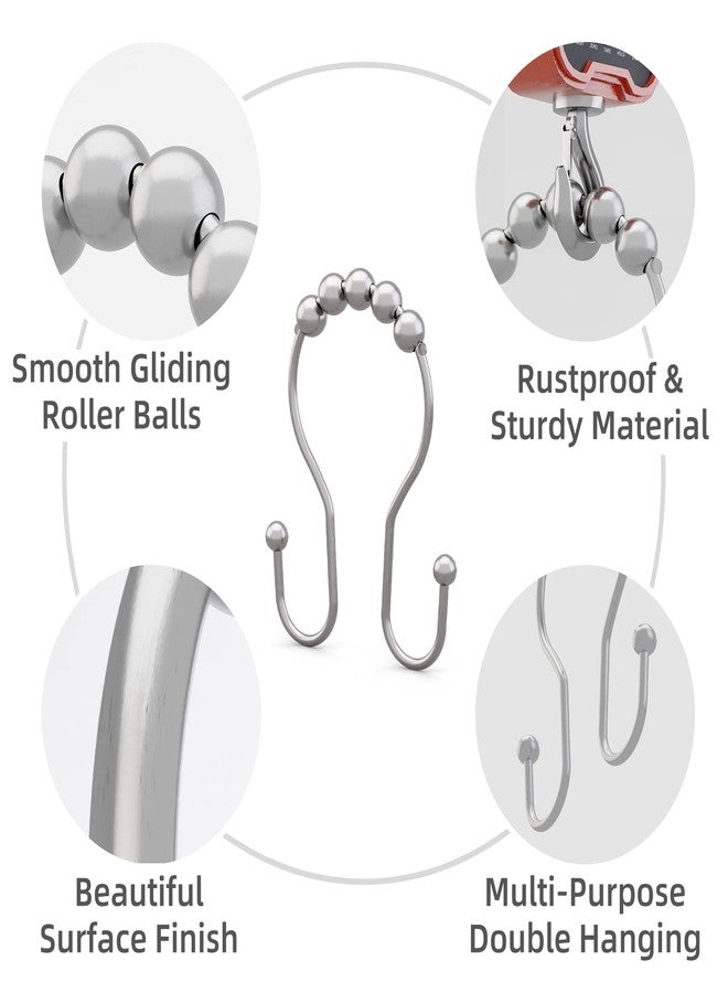 Bathway Shower Curtain Hooks Chrome Shower Curtain Rings Rust Proof, Smooth Glide Double Shower Curtain Hooks, 12Pcs Shower Curtain Hangers, Shower Hooks for Shower Curtain Bathroom Shower Rod Hooks - Image 2