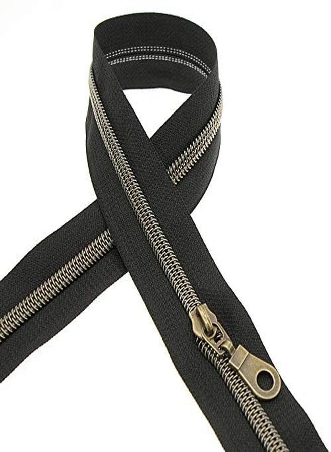 SHUNLI #5 Metallic Nylon Coil Zippers by The Yards Antique Brass Teeth Black Tape with 25 PCS Pulls Sliders for DIY Tailor Sewing Crafts Bag(Anqitue Brass Black) SHUNLI - Image 5