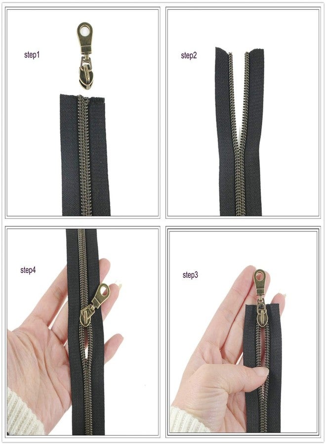 SHUNLI #5 Metallic Nylon Coil Zippers by The Yards Antique Brass Teeth Black Tape with 25 PCS Pulls Sliders for DIY Tailor Sewing Crafts Bag(Anqitue Brass Black) SHUNLI - Image 4