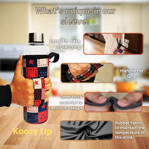 Koozy Up Borosilicate Glass Water Bottle(1 Litre) with Thick Neoprene Cover | Leak proof & Break-Resistant | Best for- Fridge/Detox |Office/College (Sweater) - Image 3