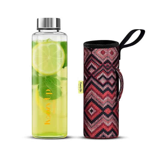 Koozy Up Borosilicate Glass Water Bottle(1 Litre) with Thick Neoprene Cover | Leak proof & Break-Resistant | Best for- Fridge/Detox |Office/College (Sweater) - Image 1