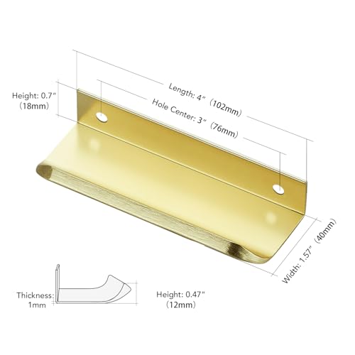 Ravinte Hardware 8 Pack Gold Cabinet Handles, 4 Inch (102mm) Finger Edge Pulls, 3 Inch Hole Center, Finger Pulls for Cabinets - Image 3