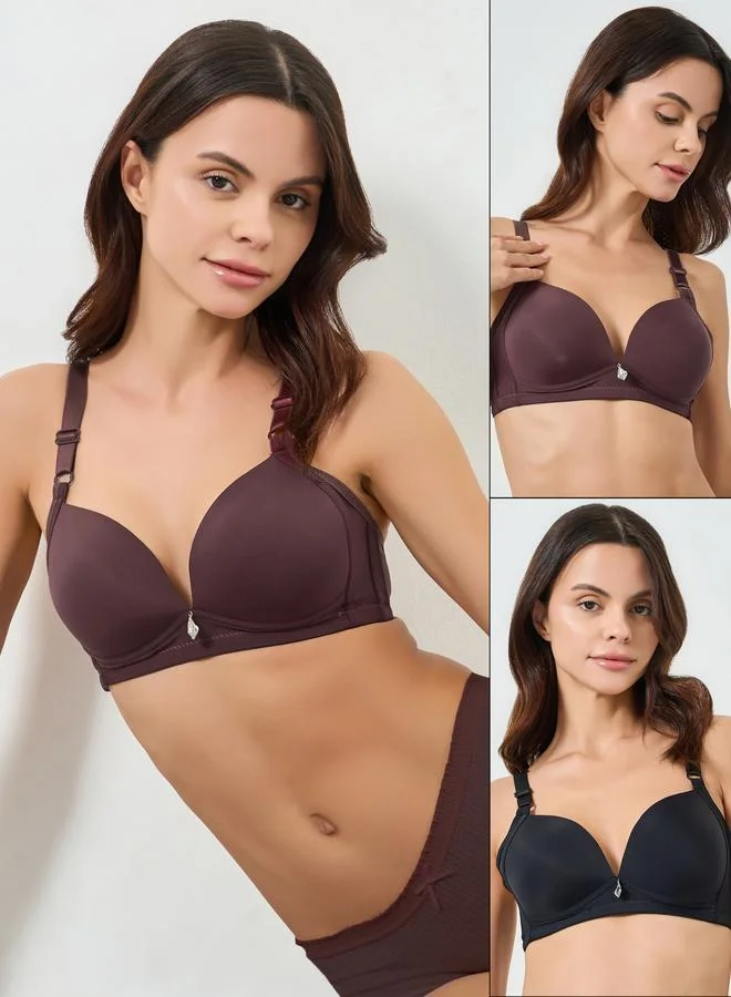 Styli Pack fo 2 - Padded Non-Wired Plunge Bra With Metal Trim
