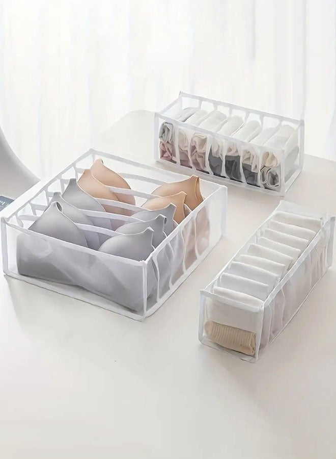 Hanayo 3 قطع صناديق تخزين درج منظم الملابس الداخلية فواصل قابلة للطي منظم درج الملابس الداخلية والصدرية منظم الملابس الشبكي فواصل وصناديق تخزين للملابس الداخلية والصدرية والجوارب والرباطات (أبيض) - Image 3