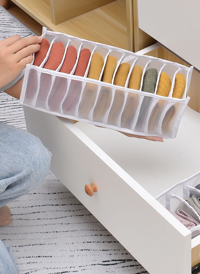 Hanayo 3 قطع صناديق تخزين درج منظم الملابس الداخلية فواصل قابلة للطي منظم درج الملابس الداخلية والصدرية منظم الملابس الشبكي فواصل وصناديق تخزين للملابس الداخلية والصدرية والجوارب والرباطات (أبيض) - Image 4