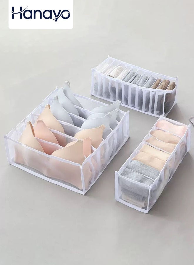 Hanayo 3 قطع صناديق تخزين درج منظم الملابس الداخلية فواصل قابلة للطي منظم درج الملابس الداخلية والصدرية منظم الملابس الشبكي فواصل وصناديق تخزين للملابس الداخلية والصدرية والجوارب والرباطات (أبيض) - Image 1