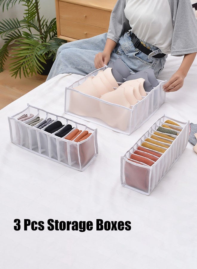 Hanayo 3 قطع صناديق تخزين درج منظم الملابس الداخلية فواصل قابلة للطي منظم درج الملابس الداخلية والصدرية منظم الملابس الشبكي فواصل وصناديق تخزين للملابس الداخلية والصدرية والجوارب والرباطات (أبيض) - Image 2