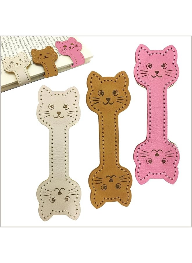 erorex - Leather Magnetic Bookmarks 3 Pack Convenient Book Marker Cat Face Shape Magnet Bookmark Christmas Star Personalized Vintage Bookmark Vintage Bookmarks Cat Cat - Image 1