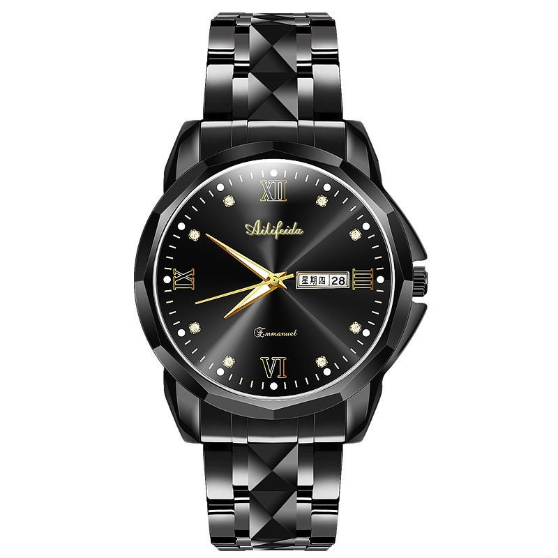Elegant Ultra-Thin Ladies Quartz Watch Men's All Black