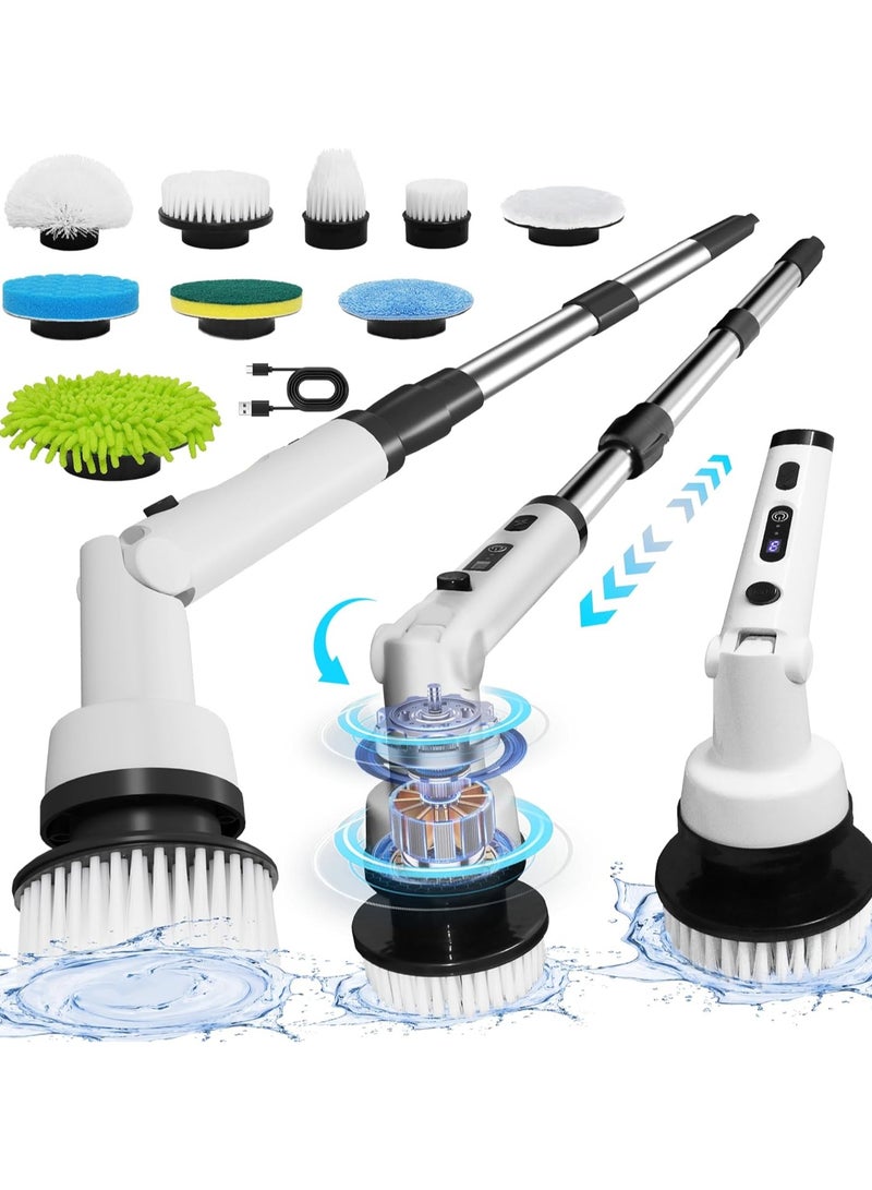Joshberg Electric Spin Scrubber,Cordless Shower Scrubber with Extendable Handle, Multi-Function 9 Replaceable Heads Spin Brush for Cleaning Bathroom Bathtub Kitchen Wall Car Window,Adjustable Head Angel&LED Display - Image 1