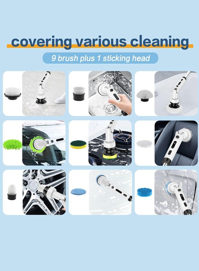 Joshberg Electric Spin Scrubber,Cordless Shower Scrubber with Extendable Handle, Multi-Function 9 Replaceable Heads Spin Brush for Cleaning Bathroom Bathtub Kitchen Wall Car Window,Adjustable Head Angel&LED Display - Image 4