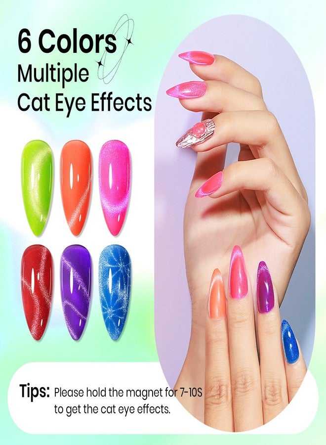 SUPWEE Neon Cat Eye Gel Nail Polish, 6 Colors Magnetic Gel Nail Polish Summer Colora Green Yellow Hot Pink Collection with Magnetic Soak Off UV Lamp Perfect for Beginner and Salon Manicure - Image 3