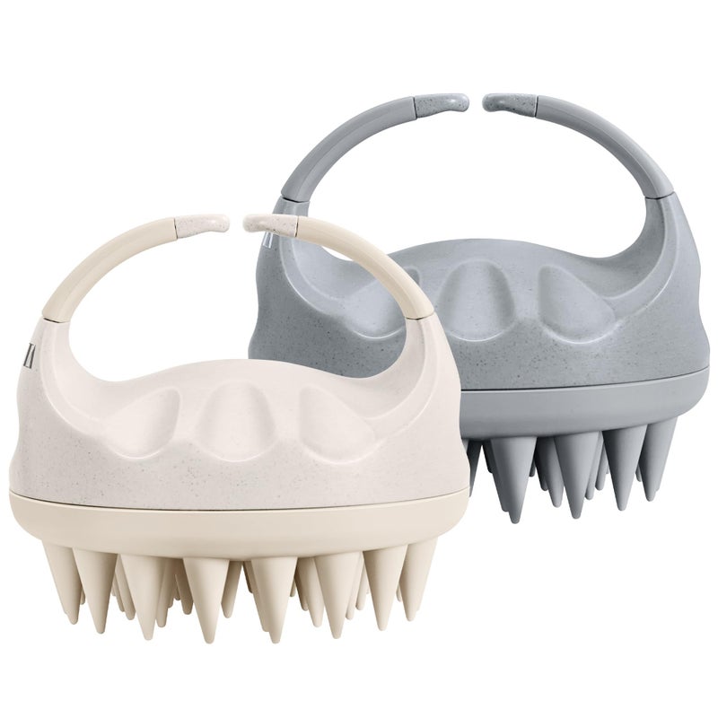 HEETA Hair Brush, Hair Growth Scalp Massager with Soft Silicone Bristles to Remove Dandruff, Relieve Itching & Relax Scalp, Shampoo Brush for Wet Dry Hair Care, Beige & Grey, 2 Count - Image 1