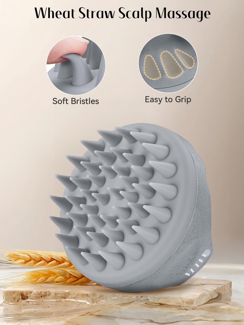 HEETA Hair Brush, Hair Growth Scalp Massager with Soft Silicone Bristles to Remove Dandruff, Relieve Itching & Relax Scalp, Shampoo Brush for Wet Dry Hair Care, Beige & Grey, 2 Count - Image 3
