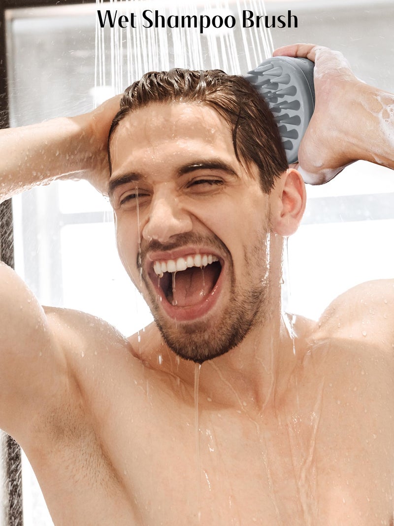 HEETA Hair Brush, Hair Growth Scalp Massager with Soft Silicone Bristles to Remove Dandruff, Relieve Itching & Relax Scalp, Shampoo Brush for Wet Dry Hair Care, Beige & Grey, 2 Count - Image 5