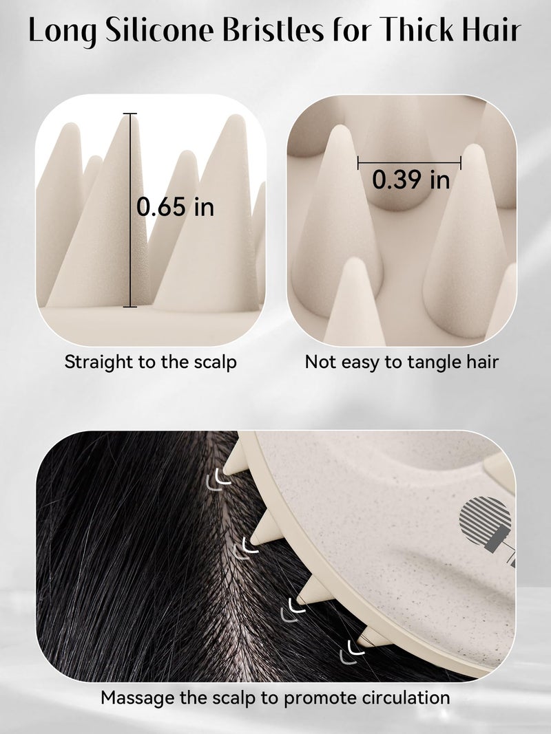 HEETA Hair Brush, Hair Growth Scalp Massager with Soft Silicone Bristles to Remove Dandruff, Relieve Itching & Relax Scalp, Shampoo Brush for Wet Dry Hair Care, Beige & Grey, 2 Count - Image 4