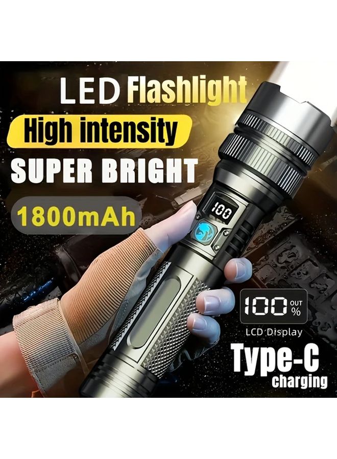 Black Rechargeable LED Flashlight 4500 Lumens Digital Display Portable Camping Hiking - Image 1