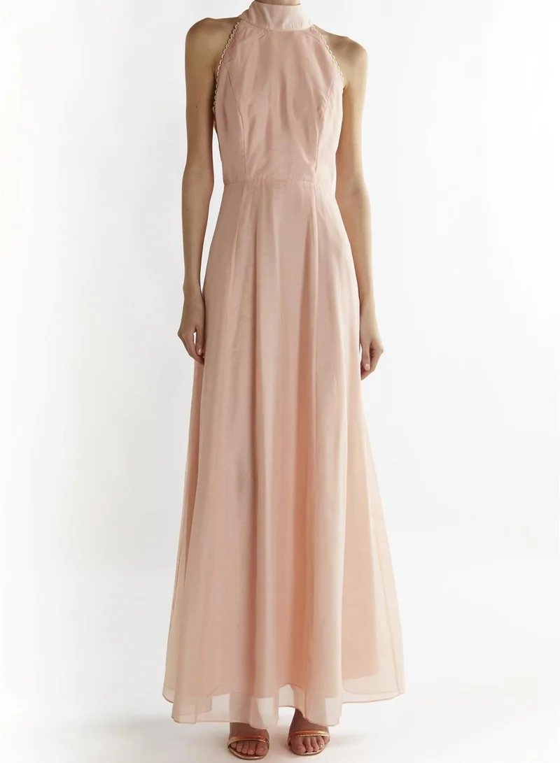 Dusty-Peach Cynthia Halter-Neck Maxi-Dress