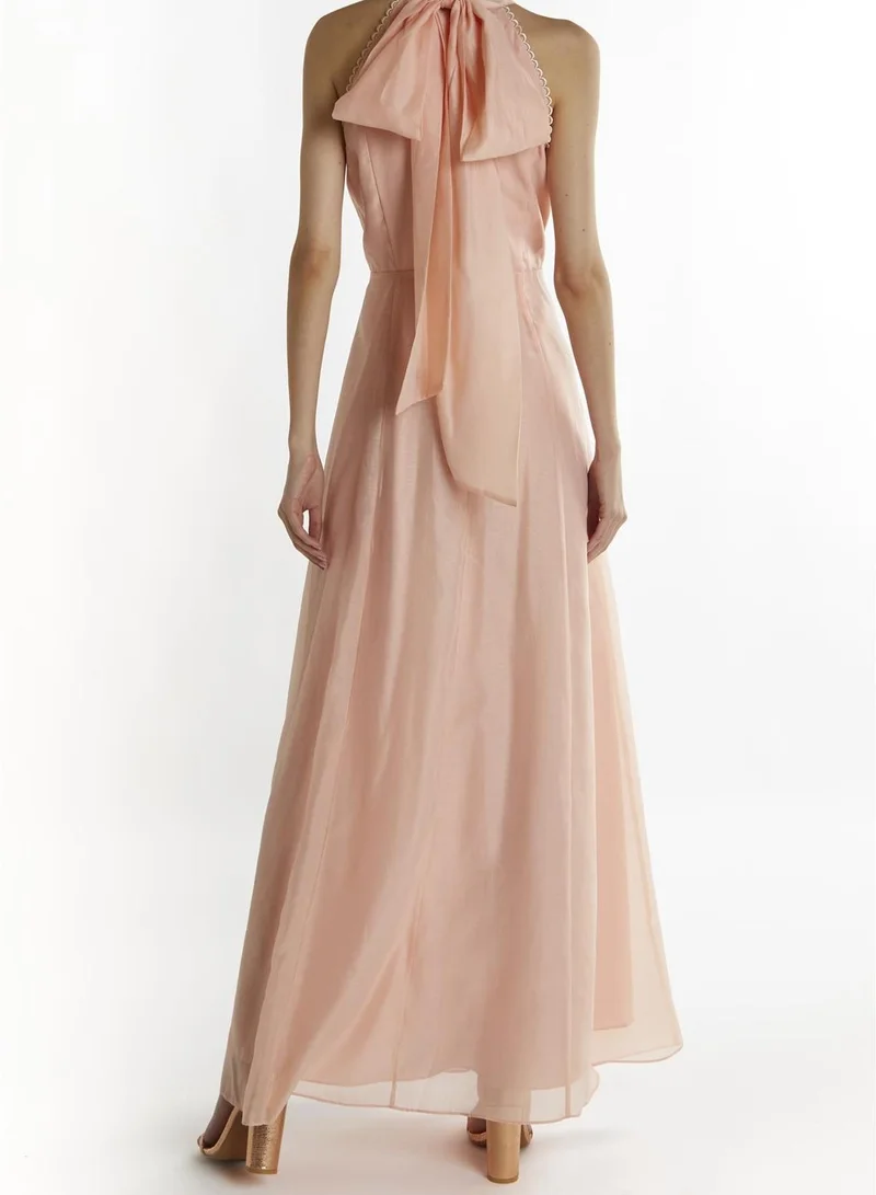 True Decadence Dusty-Peach Cynthia Halter-Neck Maxi-Dress