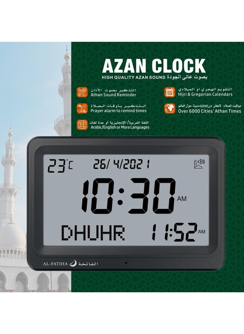 Generic - AL-FATIHA Automatic Worldwide Digital 8 Azan Prayer Sounds Islamic Wall and Desk Clock Black - Image 1