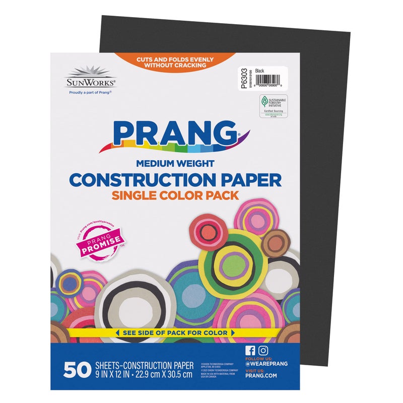Prang (Formerly SunWorks) Construction Paper, Black, 9" x 12", 50 Sheets - Image 1