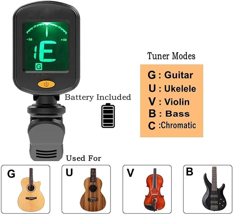 IMAGINEA Acoustic Guitar Accessories Tool Kit Including 3 Guitar Strings, Tuner, Capo, 3 in1 Resetting Winder Tool, Bridge Pins, Guitar Nuts Saddle (Black and White) & 5 Picks - Image 3