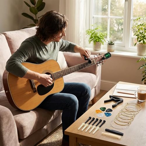 IMAGINEA Acoustic Guitar Accessories Tool Kit Including 3 Guitar Strings, Tuner, Capo, 3 in1 Resetting Winder Tool, Bridge Pins, Guitar Nuts Saddle (Black and White) & 5 Picks - Image 5