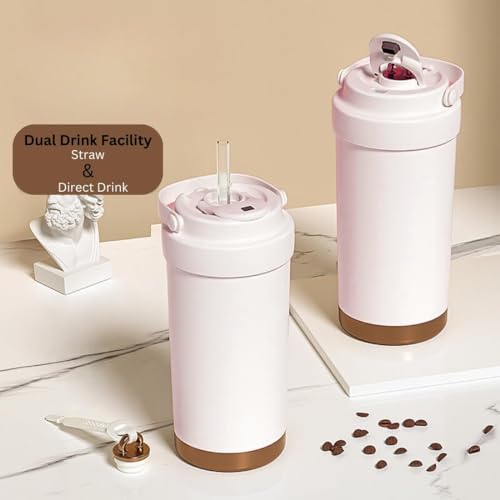 daiDokoro Stainless Steel Travel Coffee Thermos/Tumbler with Straw 8-Hour Hot & Cold Retention - Cherry Blossom, 500ml - Image 2