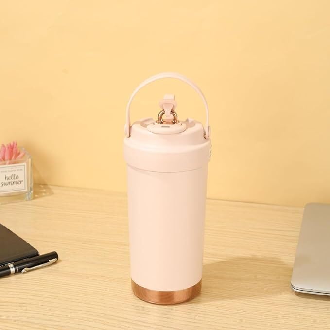 daiDokoro Stainless Steel Travel Coffee Thermos/Tumbler with Straw 8-Hour Hot & Cold Retention - Cherry Blossom, 500ml - Image 5