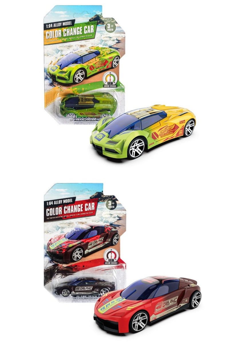 Pack of 2 Alloy Car Model 1:64 Temperature Sensitive Color Change Racing Car Shock Resistant Sports after 35°C - Image 2