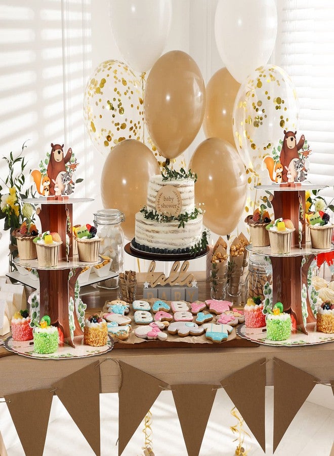 meekoo 3 Tier Woodland Baby Shower Cupcake Stand Party Decorations Jungle Animal Theme Cupcake Holder Decorations Woodland Creatures Dessert Tower for Boy Girl Forest Animal Birthday Party Supplies - Image 5