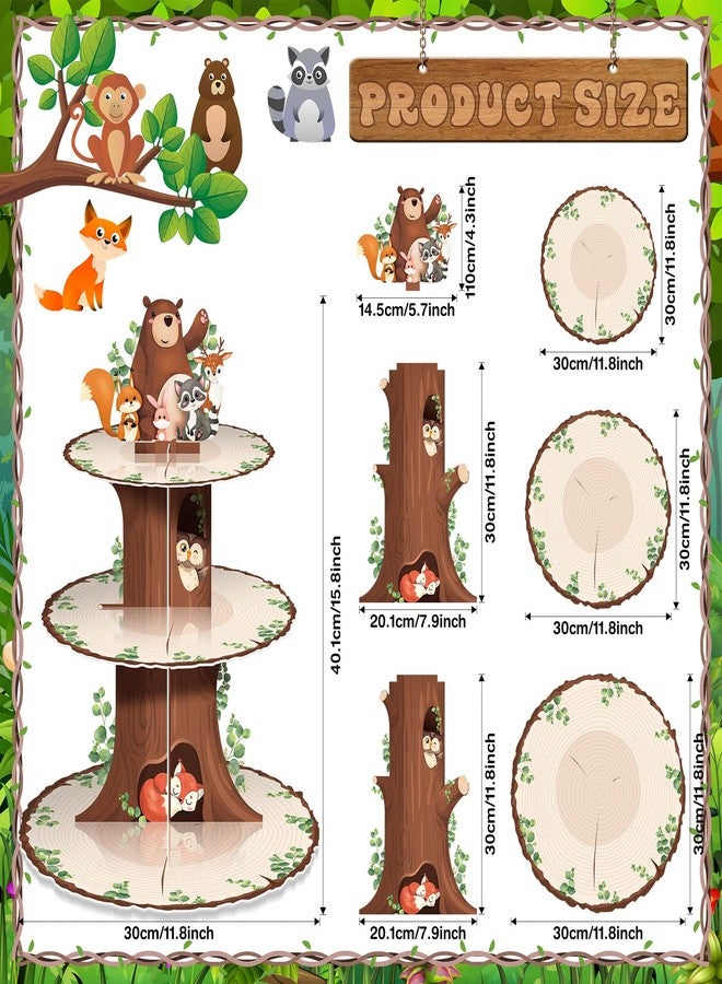 meekoo 3 Tier Woodland Baby Shower Cupcake Stand Party Decorations Jungle Animal Theme Cupcake Holder Decorations Woodland Creatures Dessert Tower for Boy Girl Forest Animal Birthday Party Supplies - Image 2
