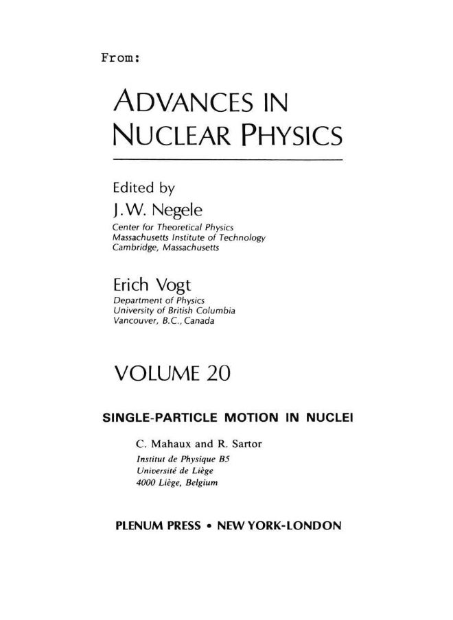 Advances in Nuclear Physics: Volume 20 