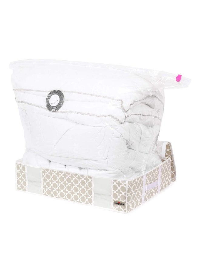 COMPACTOR Square Shaped Printed Zippered Vacuum Storage Bag Beige and White 145 L RAN7928  - Image 2
