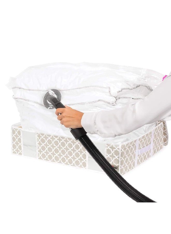 COMPACTOR Square Shaped Printed Zippered Vacuum Storage Bag Beige and White 145 L RAN7928  - Image 3