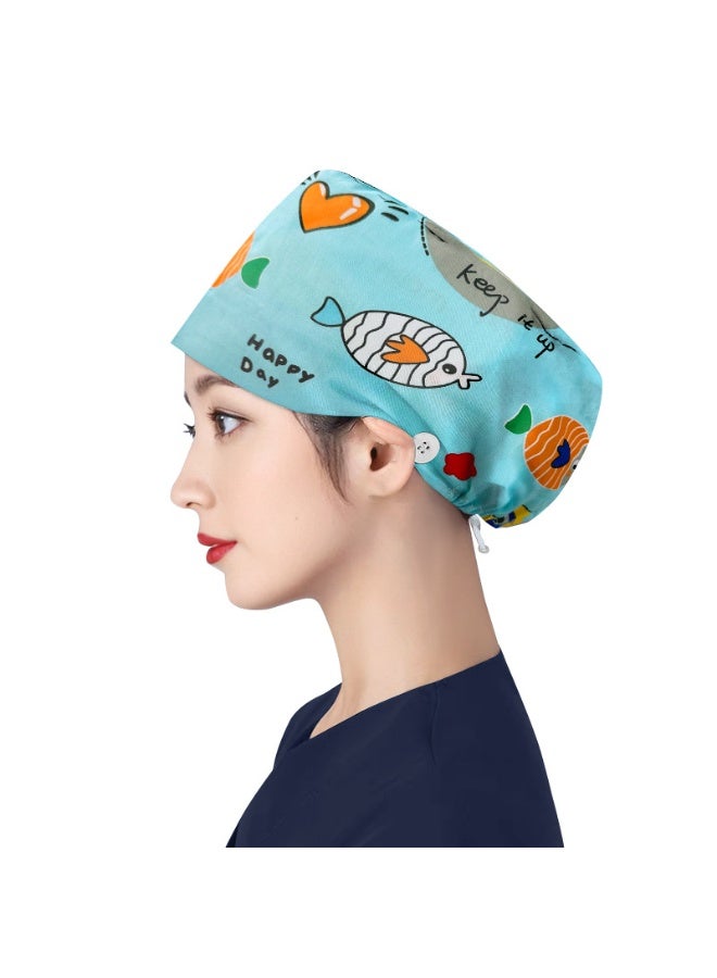 NIBEMINENT Women's Long Hair Nursing Cap Cotton Adjustable Medical Hospital Surgical Cap Unisex Anesthesiologist Nurse Working Scrub Caps