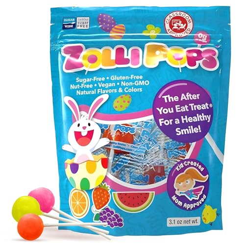 Zollipops Easter Bunny Clean Teeth Pops Sugar Free Candy with Xylitol DyeFree Lollipops Keto DiabeticFriendly DentistApproved Treats for Kids Natural Fruit Flavors 31 oz - Image 1
