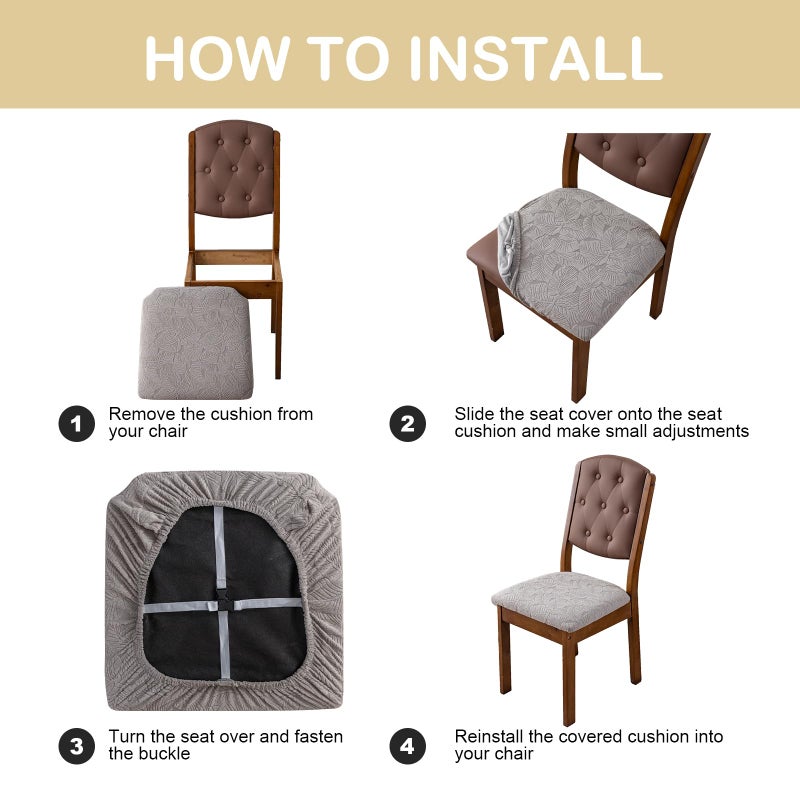 YUEANG YUEANG Waterproof Seat Cover for Chairs Dining Room Chair Seat Covers Washable Kitchen Chair Seat Slipcovers Protector (Khaki  6 PCS)  - Image 5