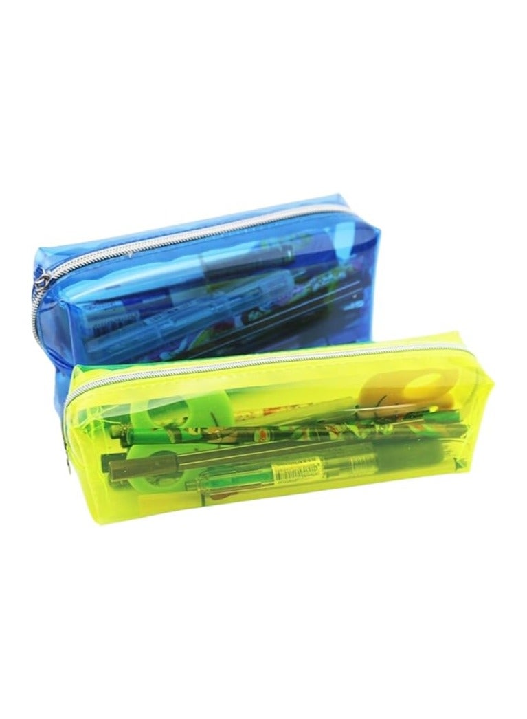 حقيبة أقلام رصاص شفافة صغيرة ملونة من ium، حقيبة قرطاسية بلاستيكية بسيطة للطلاب، حقيبة مستحضرات التجميل النسائية، حقيبة مستحضرات التجميل للسفر، سهلة التخزين، حجم صغير - Image 1