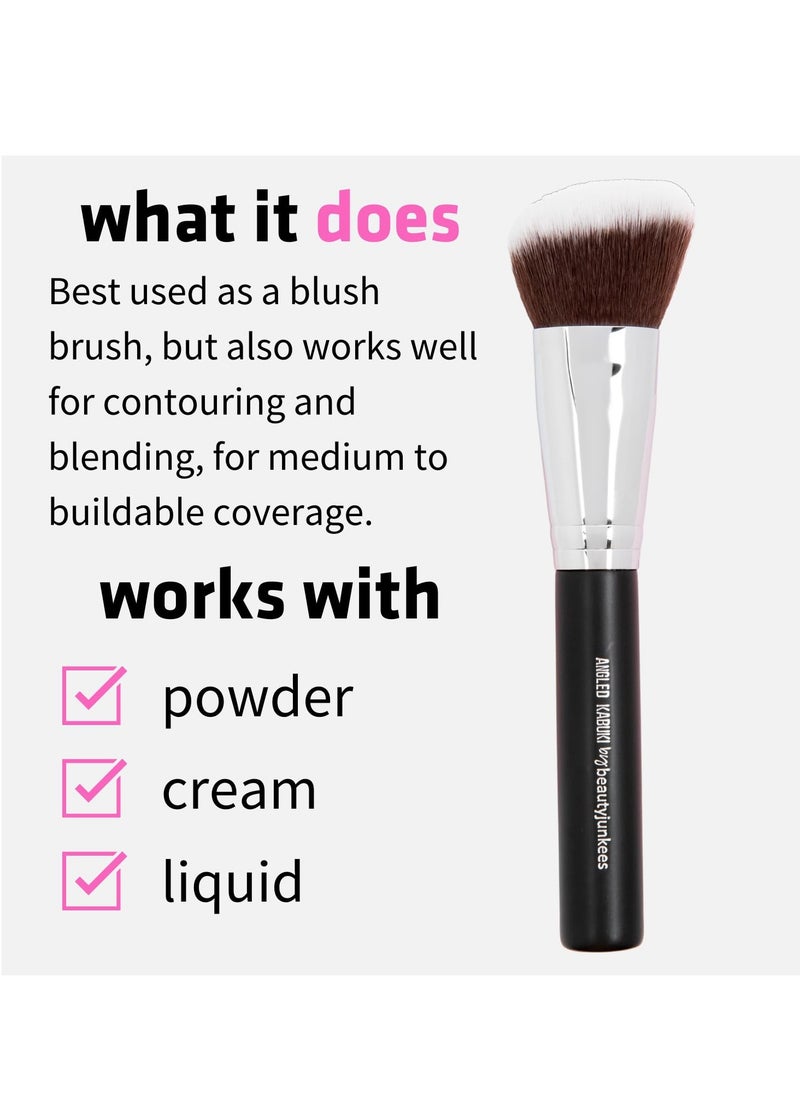 Beauty Junkees - Beauty Junkees Angled Blush Brush for Cheeks – Bronzing Brush for Liquid, Cream, Mineral Powder Makeup Bronzer Contour Brush, Synthetic Kabuki Brush - Image 1
