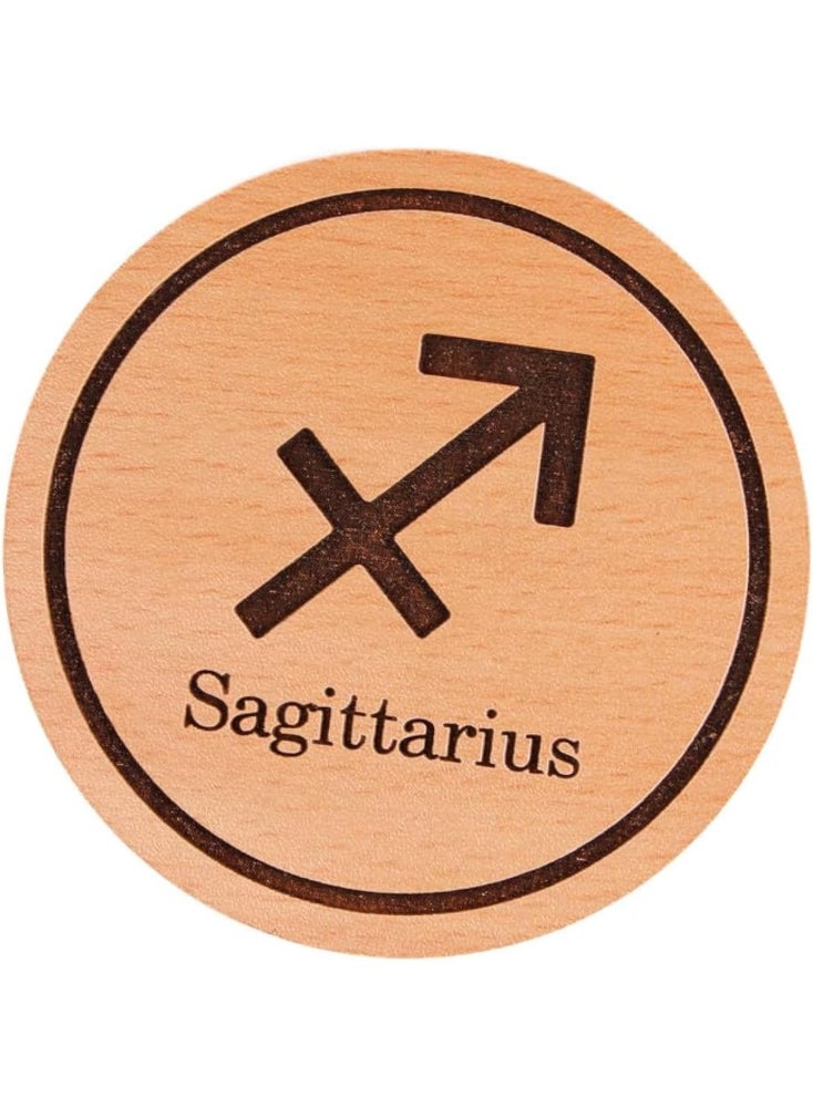 MATEX Wooden Coaster Laser-Engraved and Melamine-Coated with A Sagittarius Logo, Diameter 9 cm