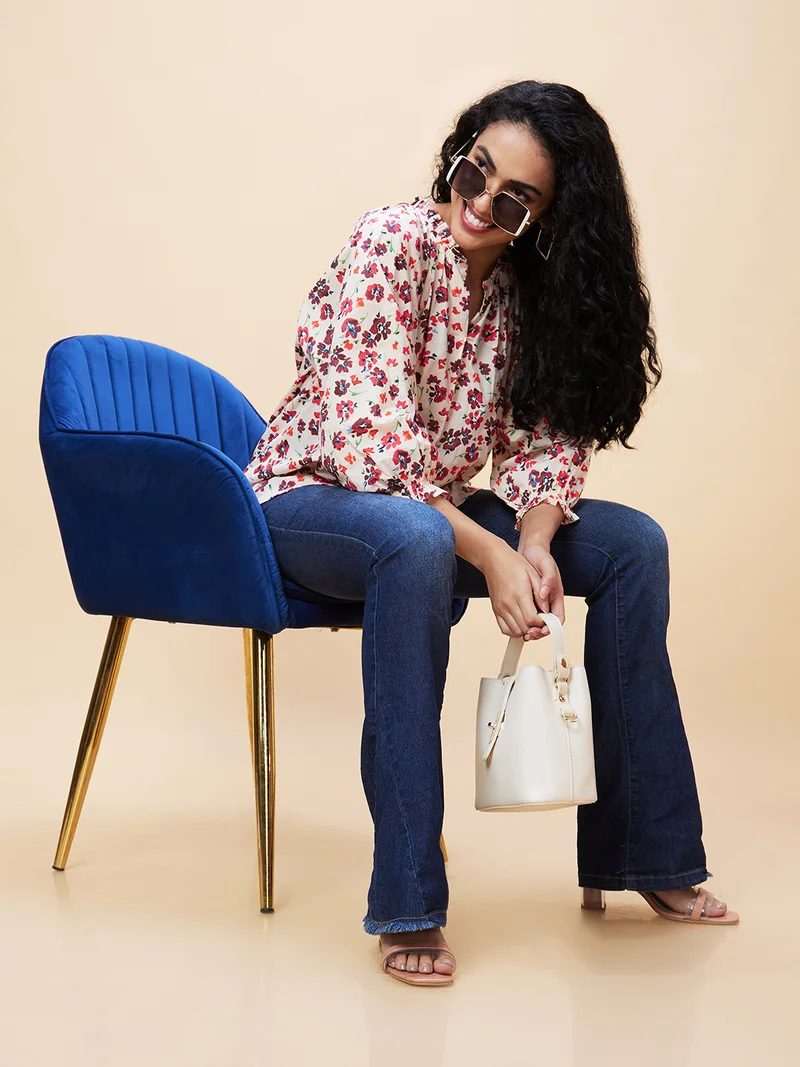 globus Women Floral Printed Cotton Regular Top