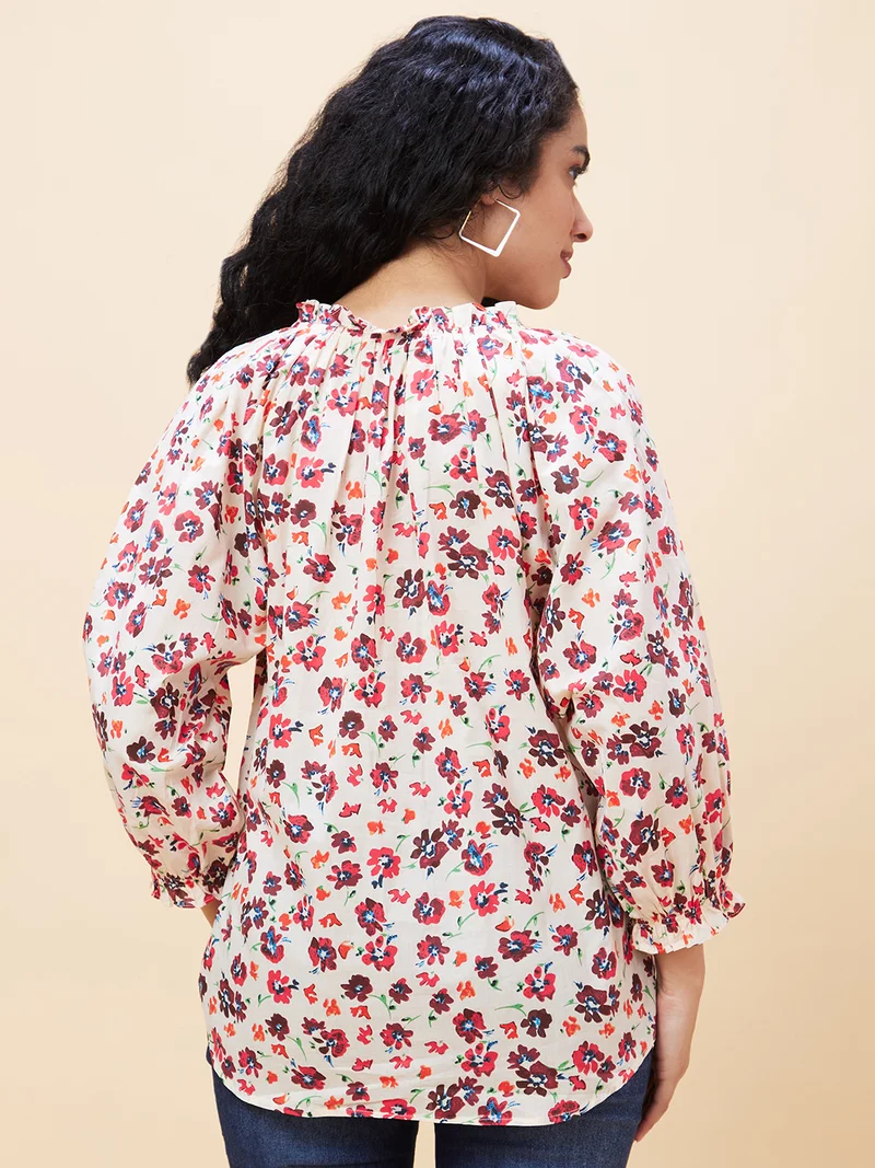 globus Women Floral Printed Cotton Regular Top