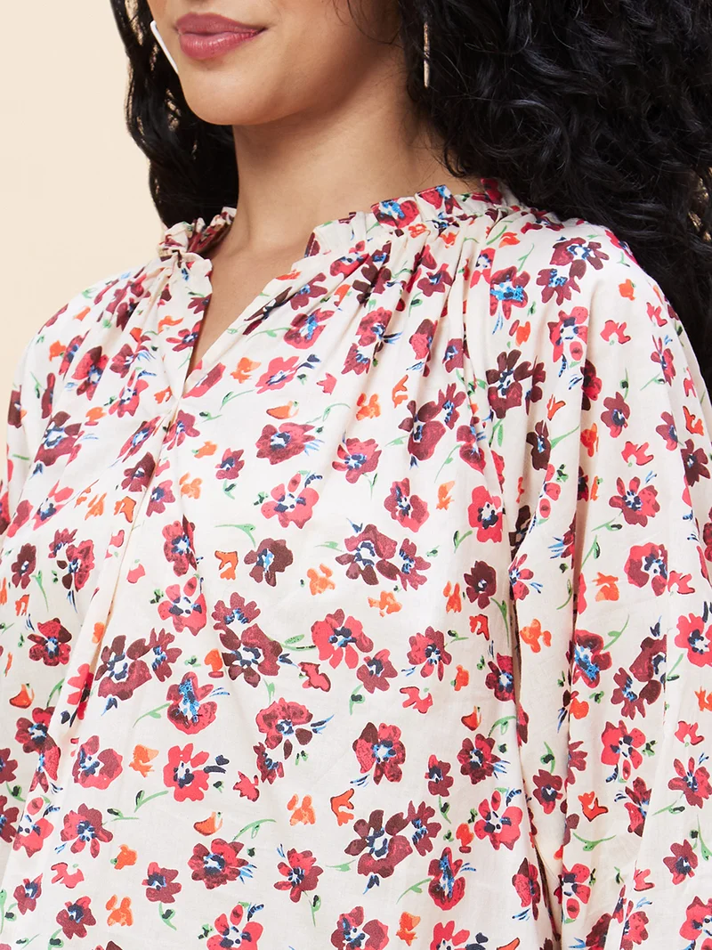 globus Women Floral Printed Cotton Regular Top